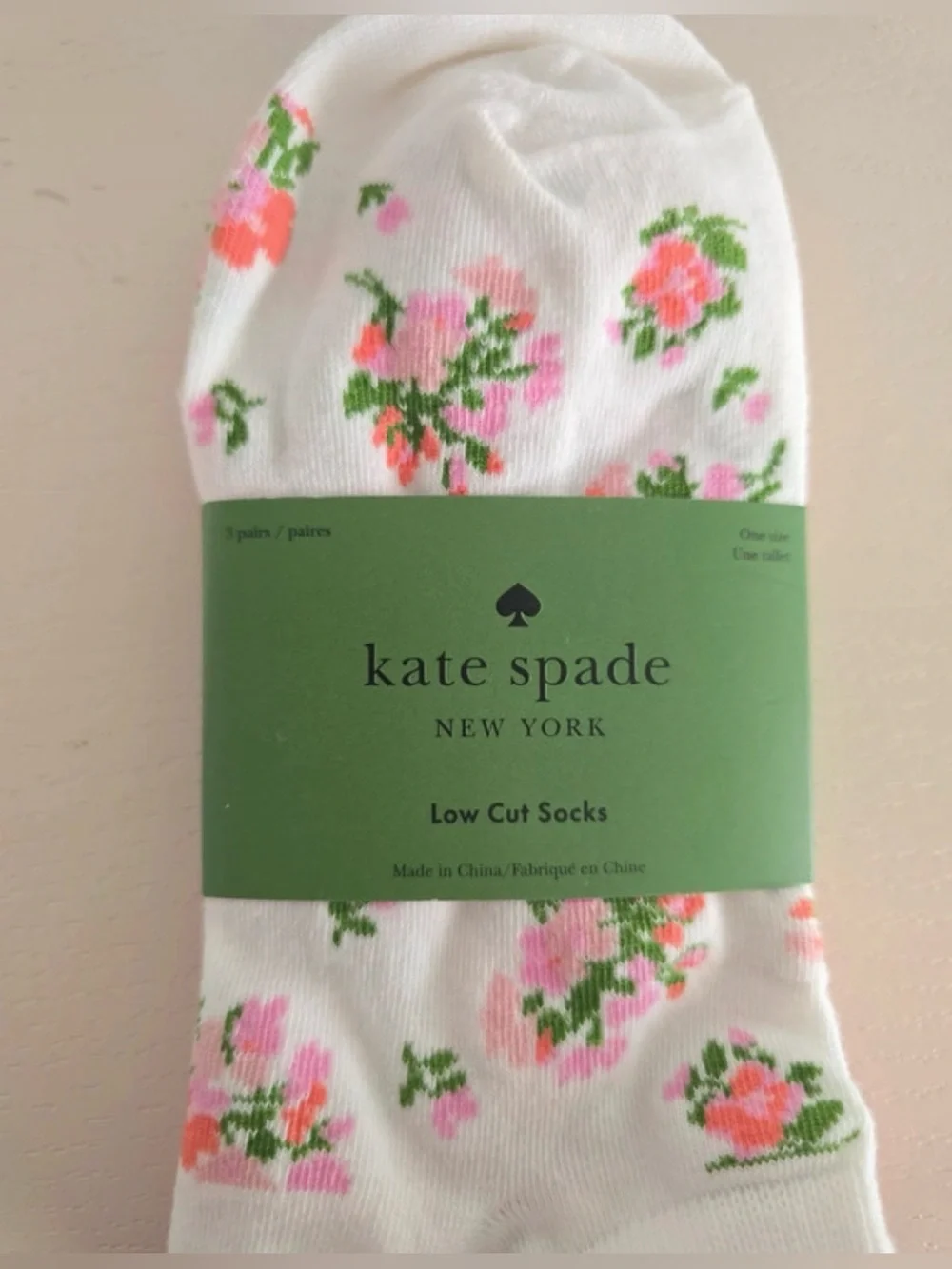 NEW kate spade Floral and solid Low-Cut Socks 3 pack novelty ankle socks
